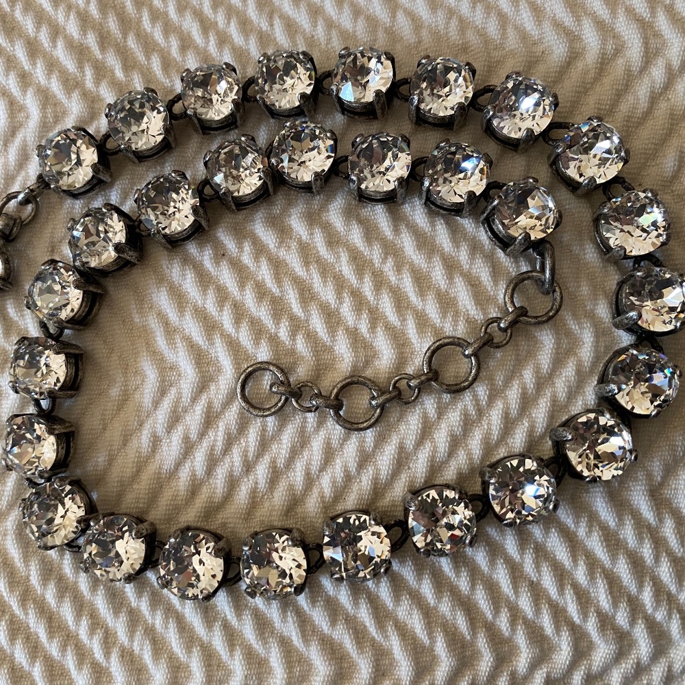 J. Crew Martha Swarovski Crystal rivière short statement necklace gun metal $165